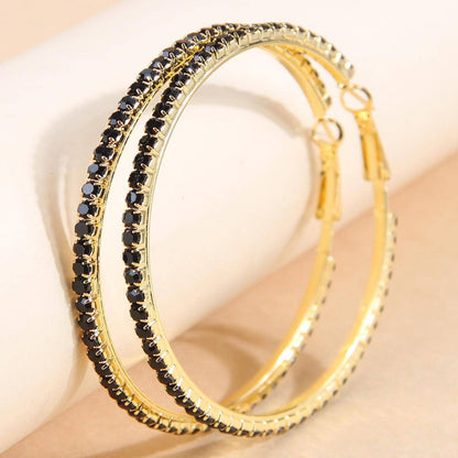 1 Pair Simple Style Round Inlay Rhinestone Ferroalloy Rhinestones Hoop Earrings