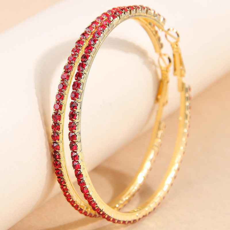 1 Pair Simple Style Round Inlay Rhinestone Ferroalloy Rhinestones Hoop Earrings