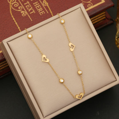 Simple Style Commute Heart Shape Stainless Steel Plating Inlay Zircon Pendant Necklace