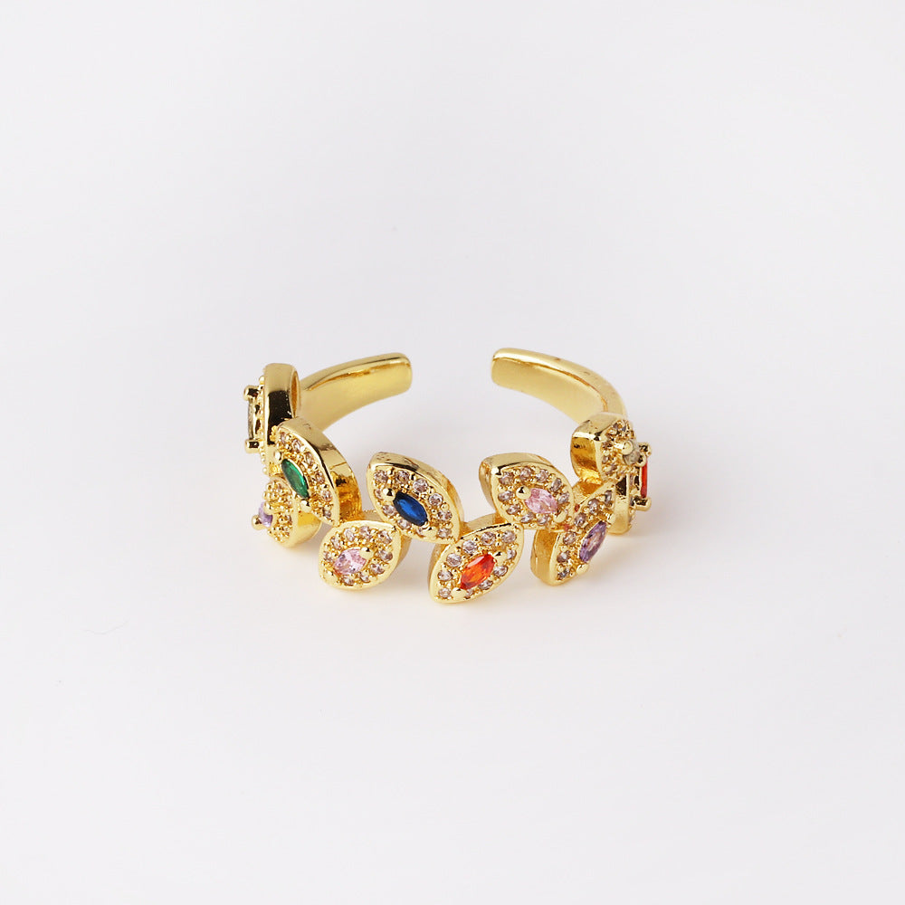 Retro Geometric Copper Inlay Zircon Open Rings