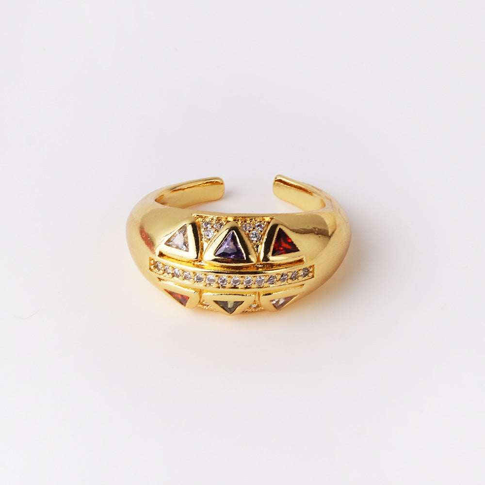 Retro Geometric Copper Inlay Zircon Open Rings