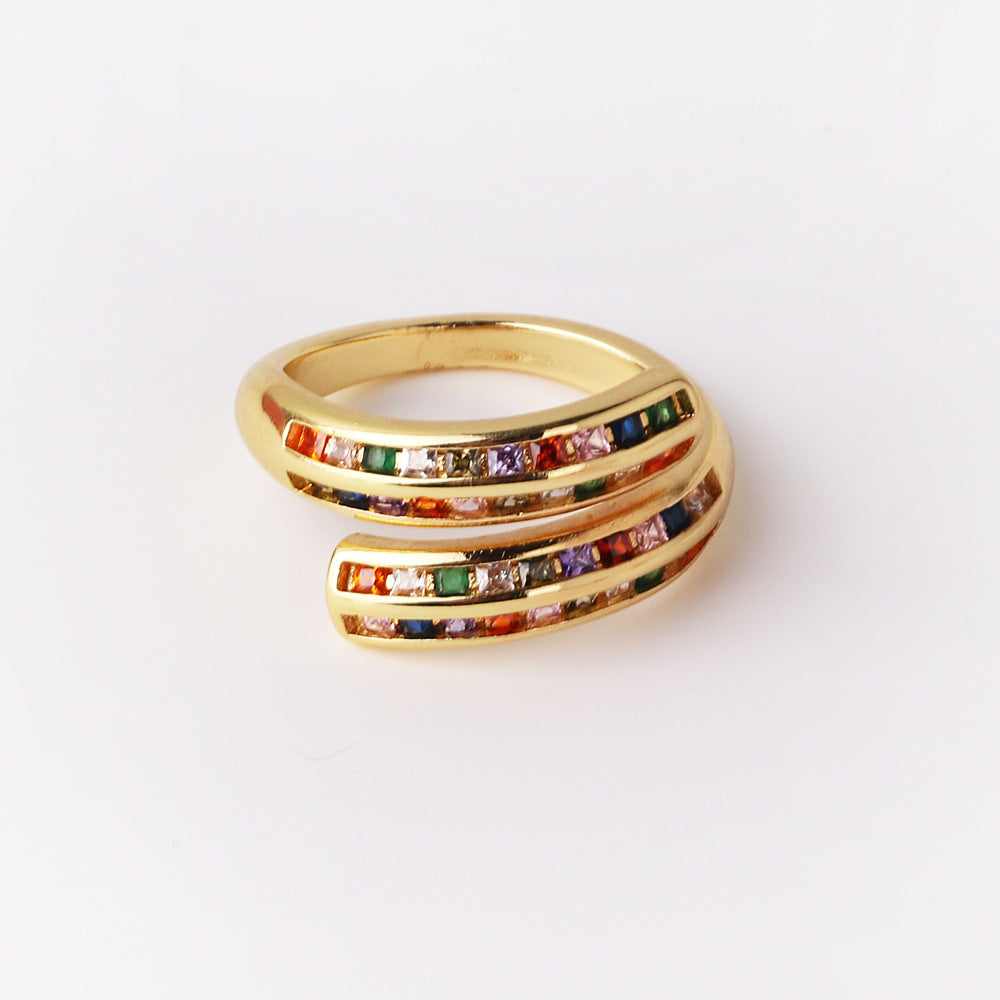 Retro Geometric Copper Inlay Zircon Open Rings