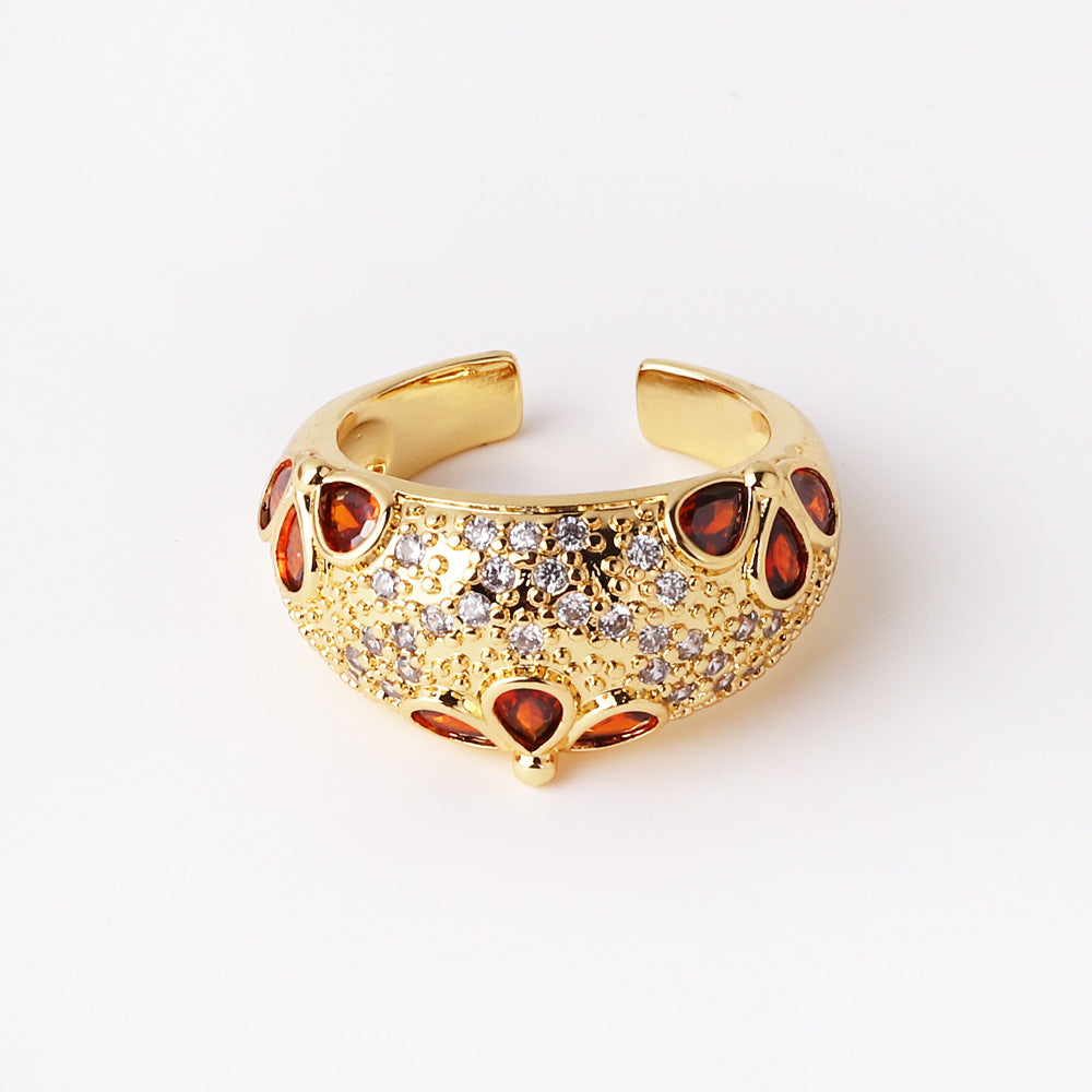 Retro Geometric Copper Inlay Zircon Open Rings