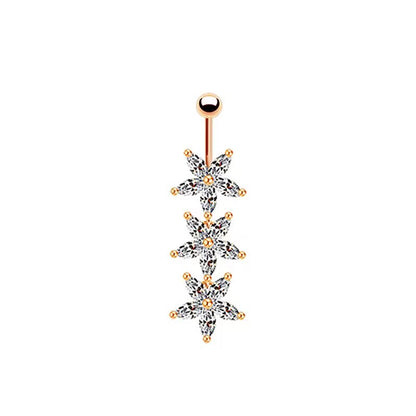 Casual Letter Fruit Snowflake Stainless Steel Copper Rose Gold Plated Rhinestones Zircon Belly Ring In Bulk