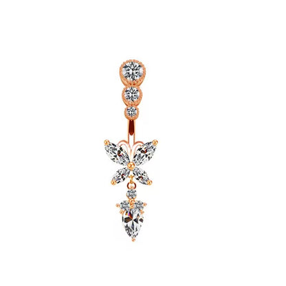 Casual Letter Fruit Snowflake Stainless Steel Copper Rose Gold Plated Rhinestones Zircon Belly Ring In Bulk