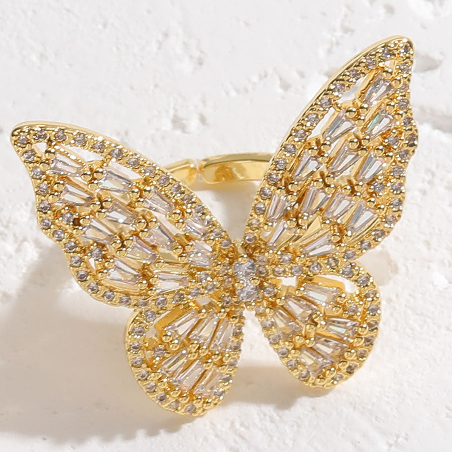 Ig Style Simple Style Butterfly Copper Plating Inlay Zircon 14k Gold Plated White Gold Plated Open Rings