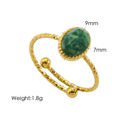 Wholesale Commute Round Stainless Steel Plating Inlay 14k Gold Plated Artificial Gemstones Open Rings