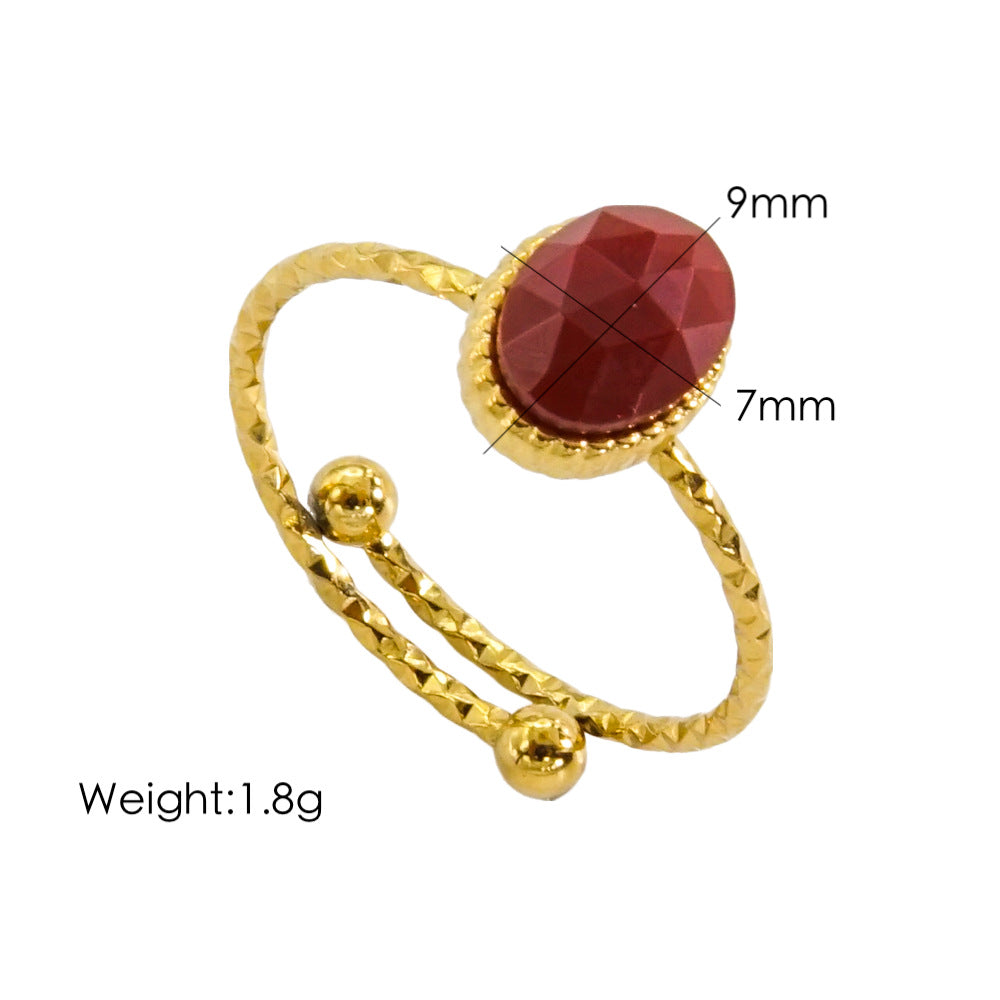 Wholesale Commute Round Stainless Steel Plating Inlay 14k Gold Plated Artificial Gemstones Open Rings