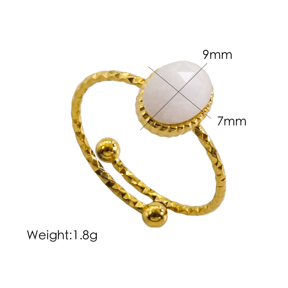 Wholesale Commute Round Stainless Steel Plating Inlay 14k Gold Plated Artificial Gemstones Open Rings