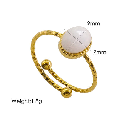 Wholesale Commute Round Stainless Steel Plating Inlay 14k Gold Plated Artificial Gemstones Open Rings