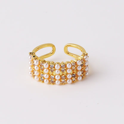 Elegant Vintage Style Circle Heart Shape Copper Plating Inlay Pearl Zircon Gold Plated Open Rings