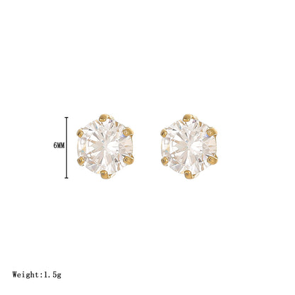 1 Pair Simple Style Round Inlay Stainless Steel Zircon White Gold Plated Gold Plated Ear Studs