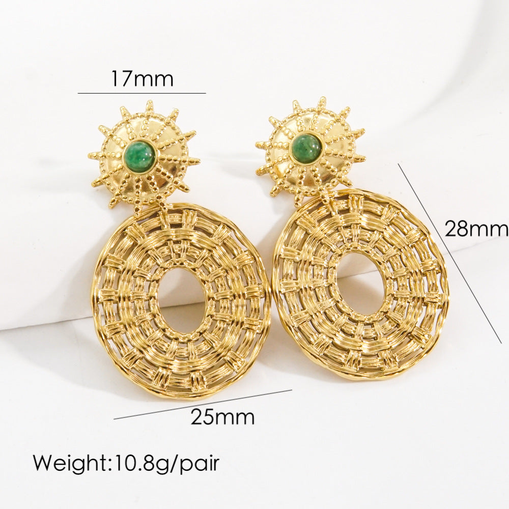 1 Pair Bohemian Circle Plating Inlay Stainless Steel Natural Stone Gold Plated Drop Earrings