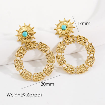 1 Pair Bohemian Circle Plating Inlay Stainless Steel Natural Stone Gold Plated Drop Earrings