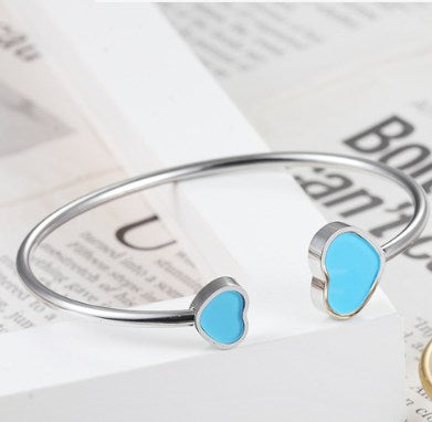 Simple Style Heart Shape Titanium Steel Inlay Agate Shell Bangle