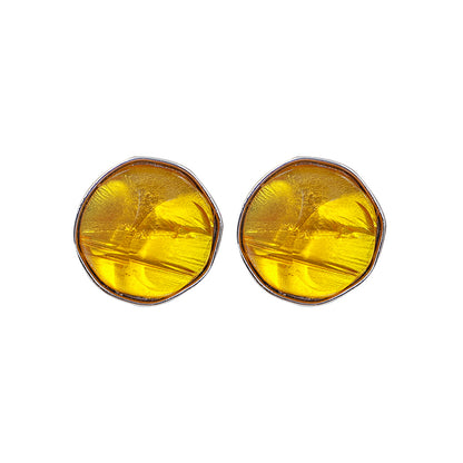 1 Pair Casual Simple Style Round Plating Inlay Alloy Resin Gold Plated Ear Studs