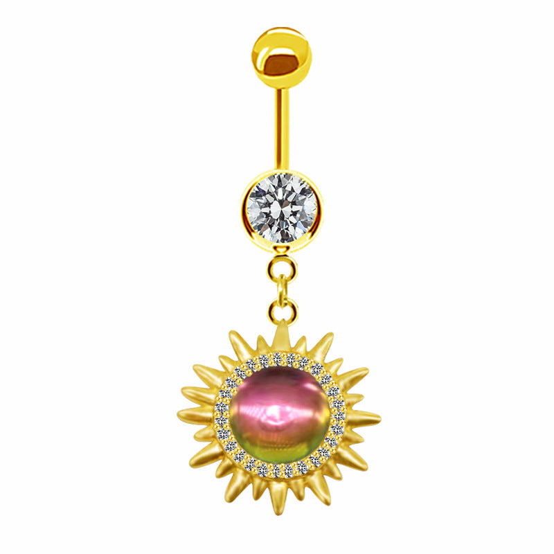 Casual Hawaiian Tropical Sun Stainless Steel Alloy Copper Gold Plated Rhinestones Belly Ring In Bulk