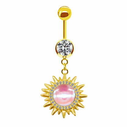 Casual Hawaiian Tropical Sun Stainless Steel Alloy Copper Gold Plated Rhinestones Belly Ring In Bulk