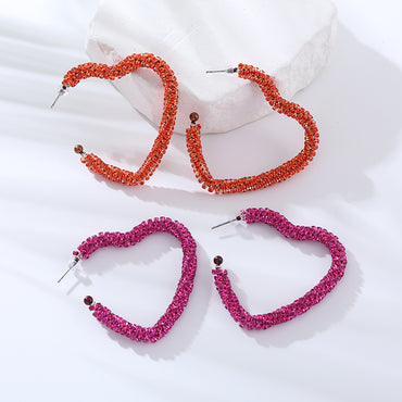 1 Pair Elegant Heart Shape Inlay Alloy Rhinestones Earrings