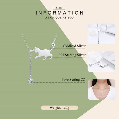 Casual Cute Little Bear Cat Butterfly Sterling Silver White Gold Plated Glass Zircon Necklace In Bulk