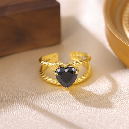 Commute Heart Shape Stainless Steel Plating Inlay Zircon 18k Gold Plated Open Rings