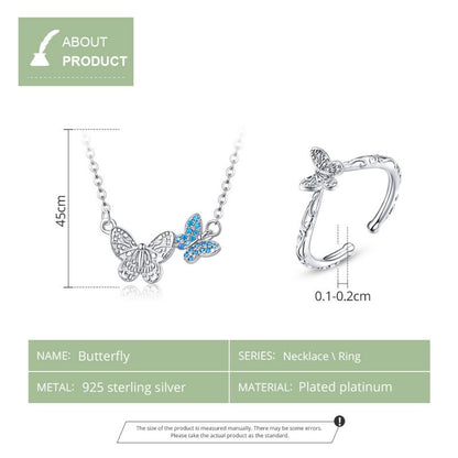 Casual Cute Little Bear Cat Butterfly Sterling Silver White Gold Plated Glass Zircon Necklace In Bulk