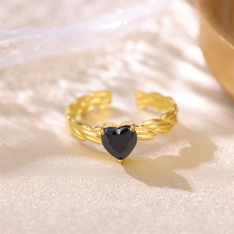 Glam Luxurious Stainless Steel Plating Inlay Zircon 18k Gold Plated Open Rings