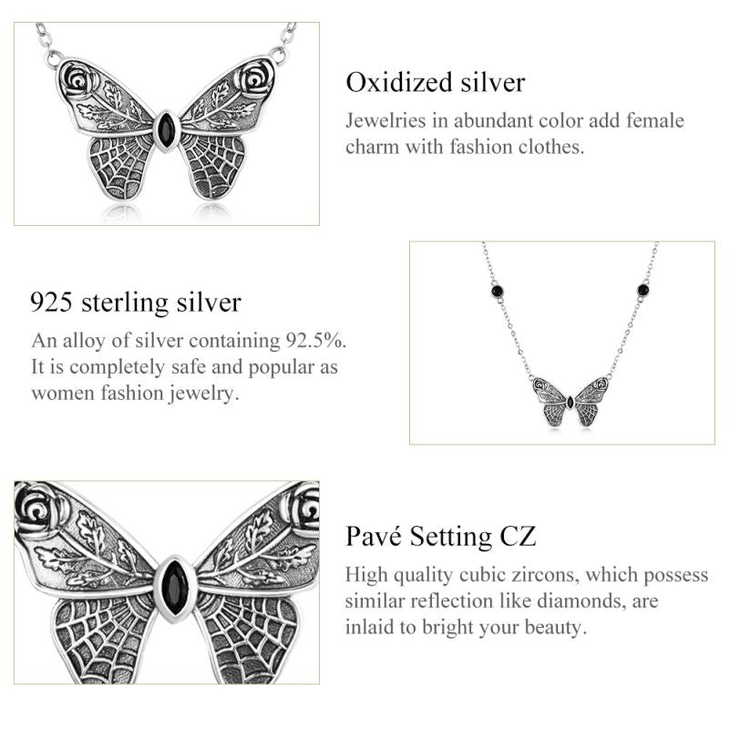 Casual Cute Little Bear Cat Butterfly Sterling Silver White Gold Plated Glass Zircon Necklace In Bulk