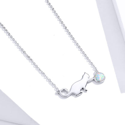 Casual Cute Little Bear Cat Butterfly Sterling Silver White Gold Plated Glass Zircon Necklace In Bulk