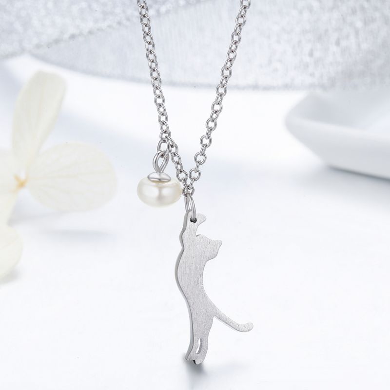 Casual Cute Little Bear Cat Butterfly Sterling Silver White Gold Plated Glass Zircon Necklace In Bulk