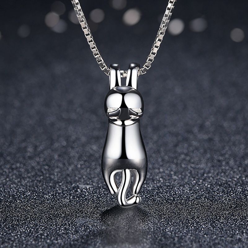 Casual Cute Little Bear Cat Butterfly Sterling Silver White Gold Plated Glass Zircon Necklace In Bulk