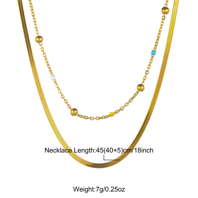 Luxurious Solid Color Stainless Steel Enamel Plating Inlay Zircon 18k Gold Plated Necklace