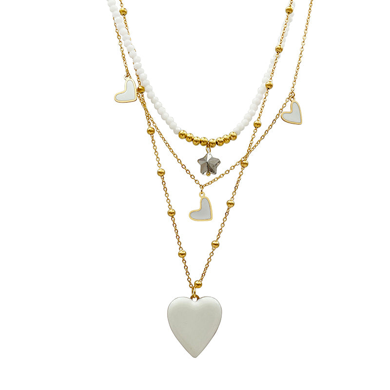 Elegant French Style Heart Shape Stainless Steel Layered Enamel Plating Gold Plated Three Layer Necklace