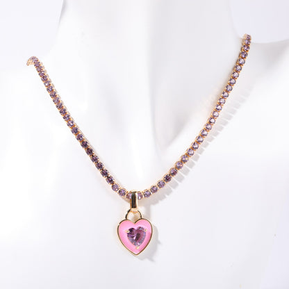 Casual Simple Style Heart Shape Brass Plating Inlay Zircon 18k Gold Plated Pendant Necklace