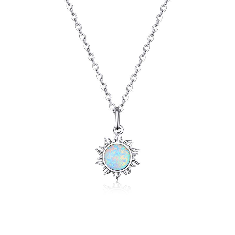 Casual Sun Moon Sterling Silver White Gold Plated Turquoise Zircon Necklace In Bulk