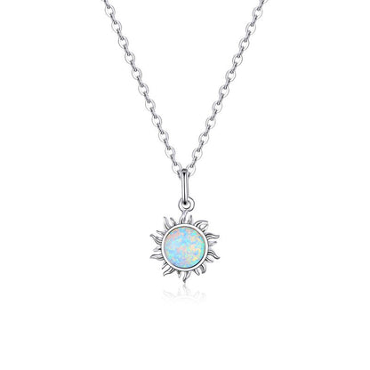 Casual Sun Moon Sterling Silver White Gold Plated Turquoise Zircon Necklace In Bulk