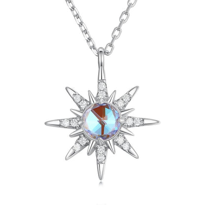 Casual Sun Moon Sterling Silver White Gold Plated Turquoise Zircon Necklace In Bulk