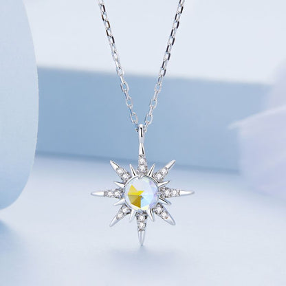 Casual Sun Moon Sterling Silver White Gold Plated Turquoise Zircon Necklace In Bulk