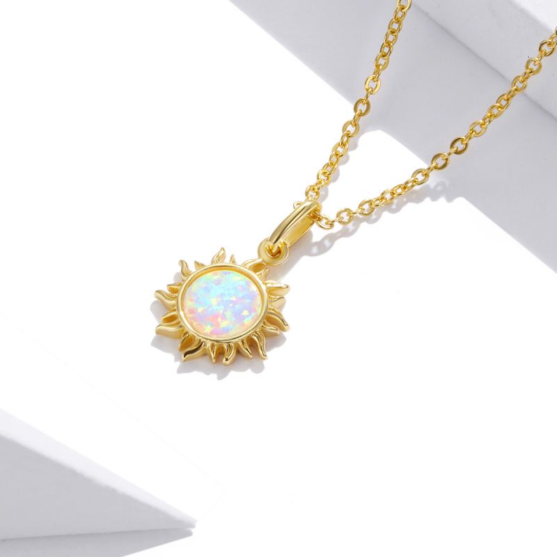 Casual Sun Moon Sterling Silver White Gold Plated Turquoise Zircon Necklace In Bulk