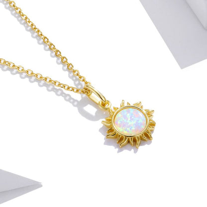 Casual Sun Moon Sterling Silver White Gold Plated Turquoise Zircon Necklace In Bulk