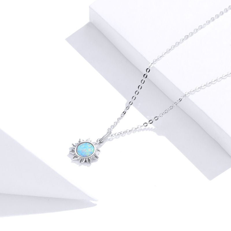 Casual Sun Moon Sterling Silver White Gold Plated Turquoise Zircon Necklace In Bulk