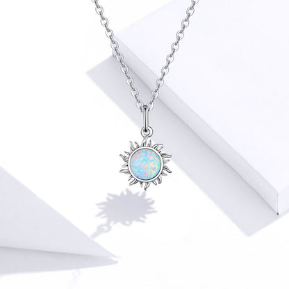 Casual Sun Moon Sterling Silver White Gold Plated Turquoise Zircon Necklace In Bulk