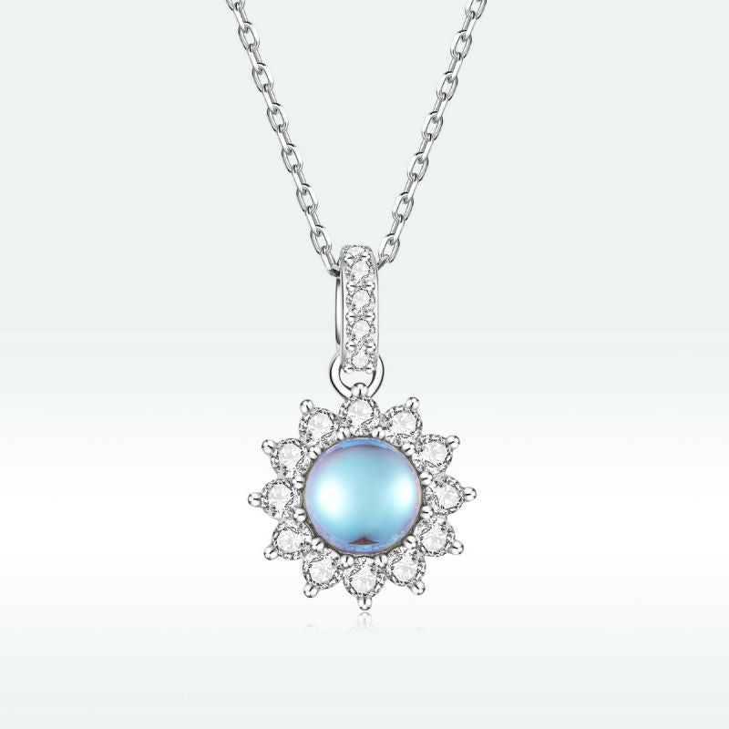 Casual Sun Moon Sterling Silver White Gold Plated Turquoise Zircon Necklace In Bulk