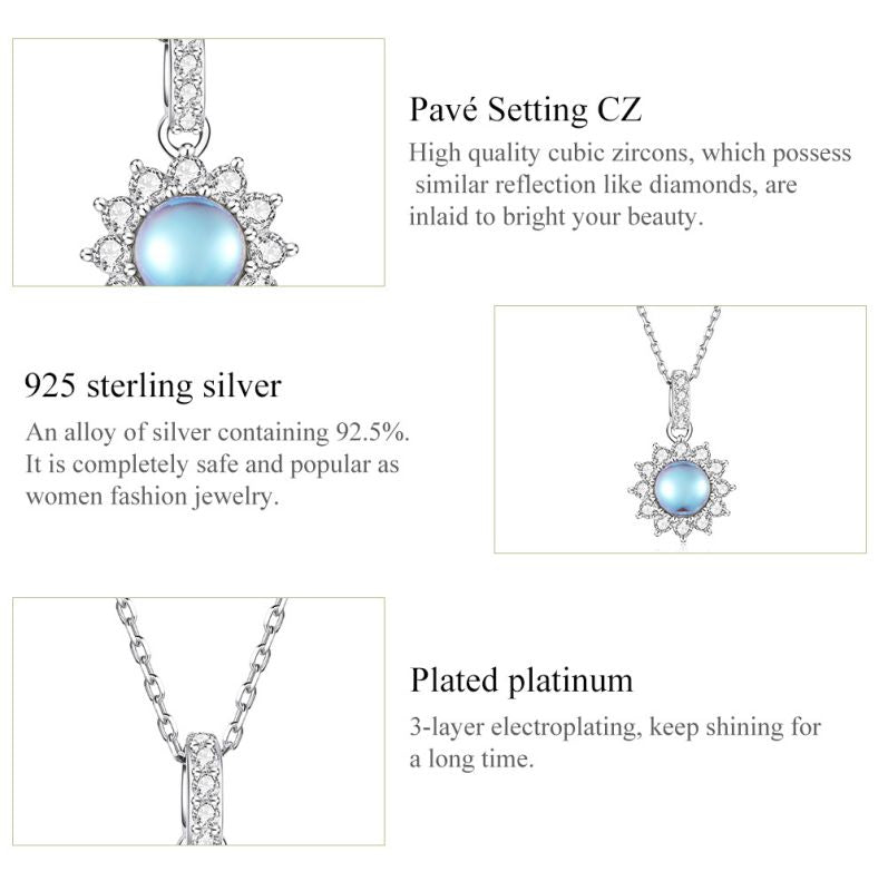 Casual Sun Moon Sterling Silver White Gold Plated Turquoise Zircon Necklace In Bulk