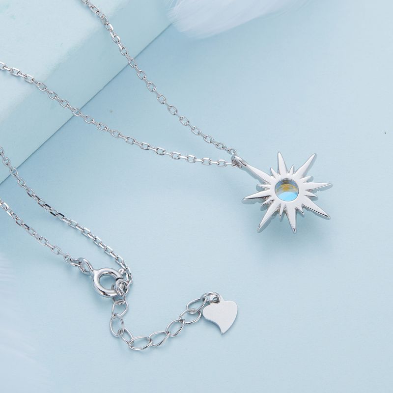 Casual Sun Moon Sterling Silver White Gold Plated Turquoise Zircon Necklace In Bulk