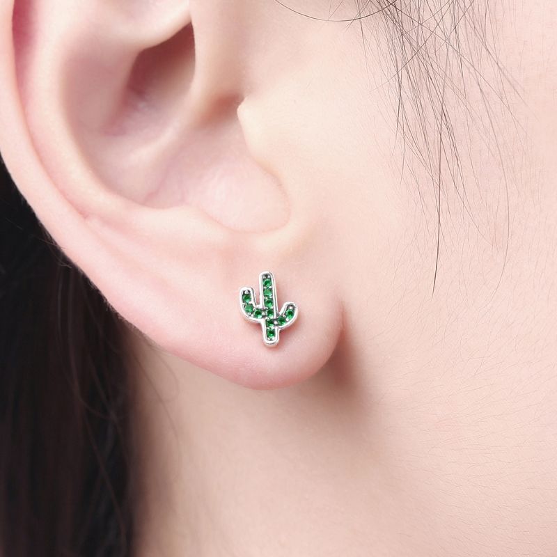 1 Pair Simple Style Cactus Flower Watermelon Inlay Sterling Silver Zircon Ear Studs