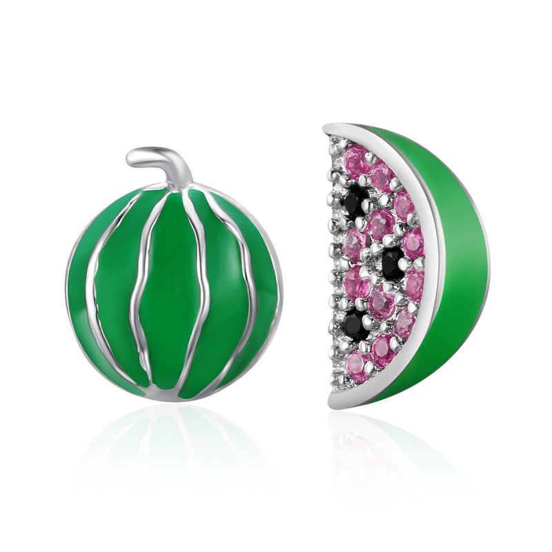 1 Pair Simple Style Cactus Flower Watermelon Inlay Sterling Silver Zircon Ear Studs