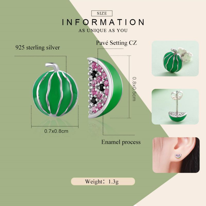 1 Pair Simple Style Cactus Flower Watermelon Inlay Sterling Silver Zircon Ear Studs