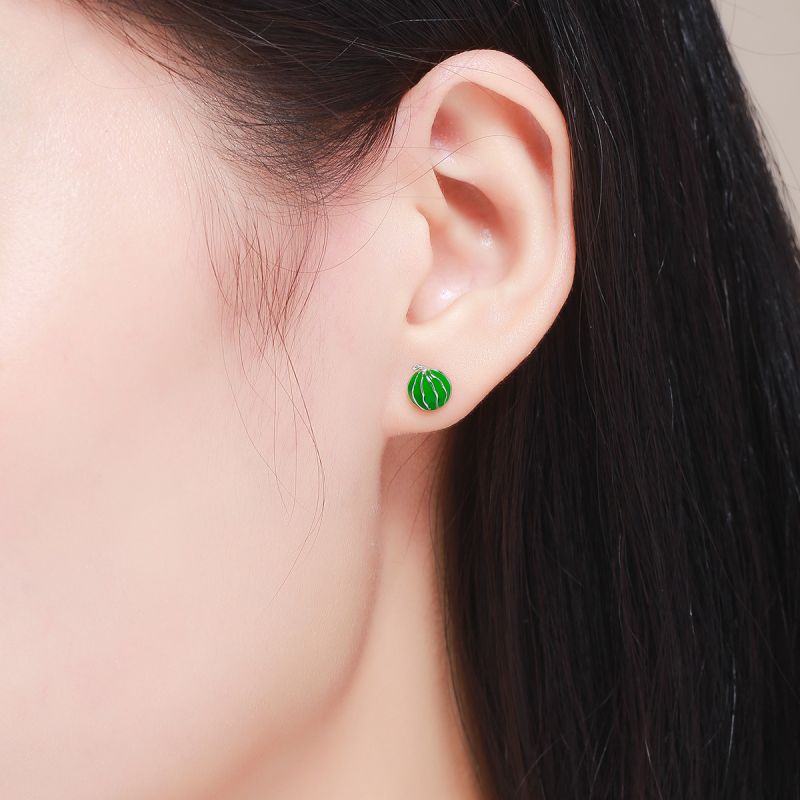 1 Pair Simple Style Cactus Flower Watermelon Inlay Sterling Silver Zircon Ear Studs