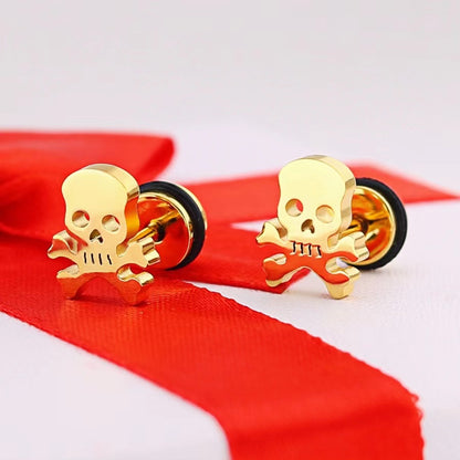 1 Pair Retro Skull Plating Stainless Steel 18k Gold Plated Ear Studs